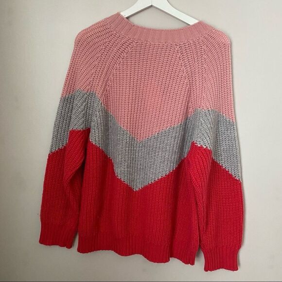 Splendid Sweater Loveland Colorblock Chevron Wool-Blend Crewneck Knit Casual - Picture 4 of 9